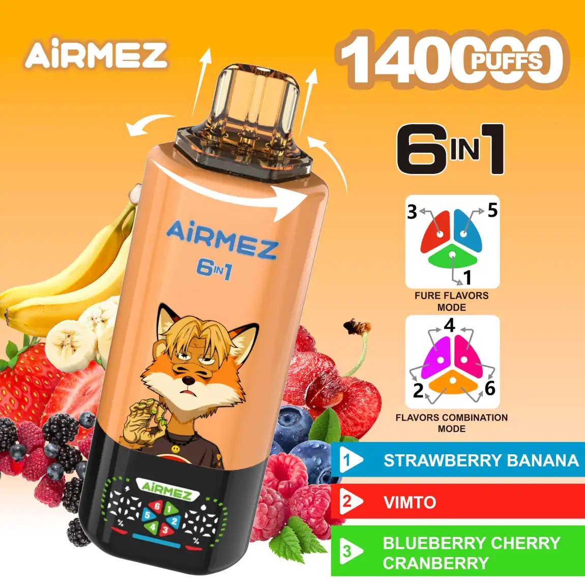 Airmez Fox 6-in-1 140K Puffs (EU Stock) | The Ultimate Flagship Smart Disposable Vape - Image 2