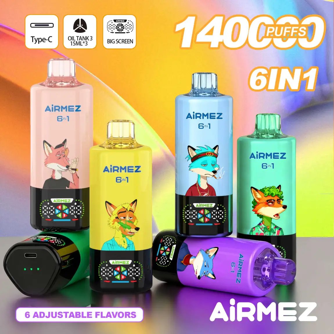Airmez Fox 6-in-1 140K Puffs (EU Stock) | The Ultimate Flagship Smart Disposable Vape