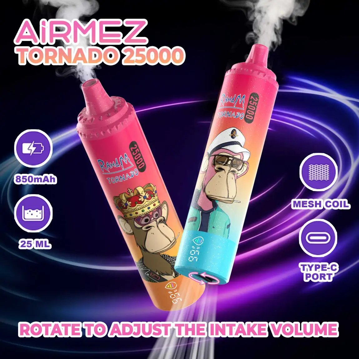 Airmez Tornado 25000 Puffs | Full Collection (15 Flavors) | Adjustable Airflow Disposable Vape