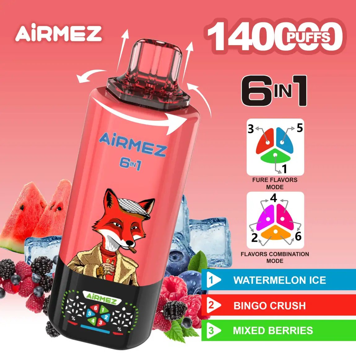 Airmez Fox 6-in-1 140K Puffs (EU Stock) | The Ultimate Flagship Smart Disposable Vape - Image 8
