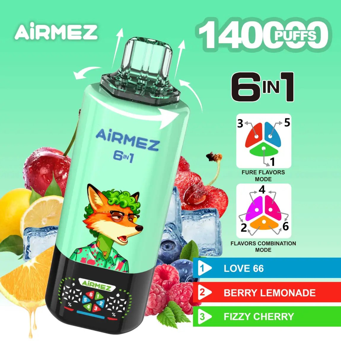 Airmez Fox 6-in-1 140K Puffs (EU Stock) | The Ultimate Flagship Smart Disposable Vape - Image 3