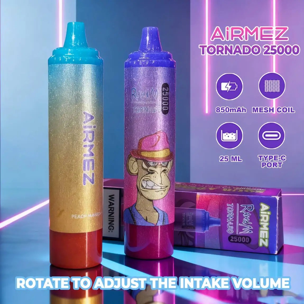 Airmez Tornado 25000 Puffs | Full Collection (15 Flavors) | Adjustable Airflow Disposable Vape - Image 2